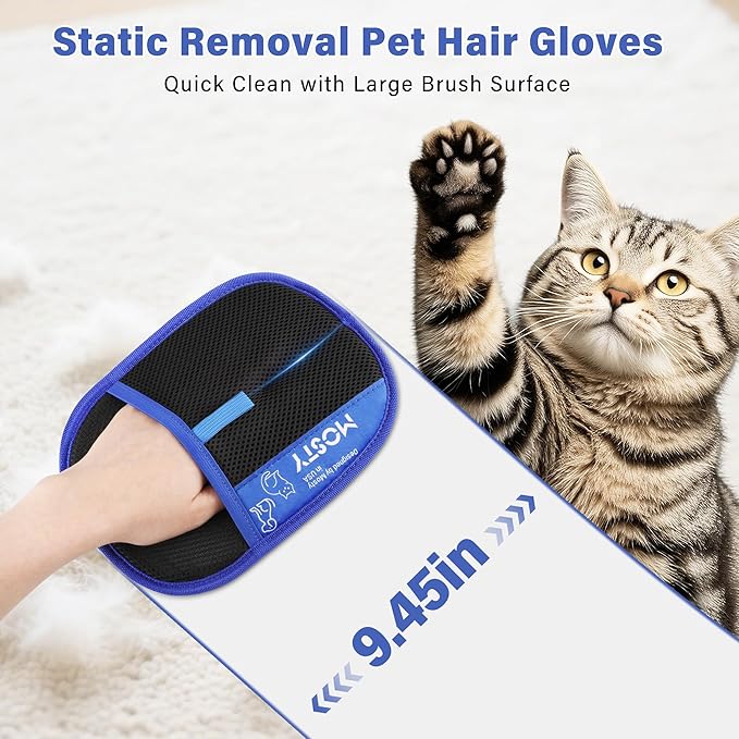 Electrostatic-Pet-Hair-Remover-Glove 2PC, Double-Sided Static Cleaning Mitt for Furniture, Carpet, Clothing & Car Seats - Reusable Fur Removal Tool & Gentle Grooming Glove for Dogs & Cats