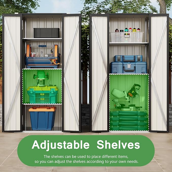 Devoko 28 CU FT Storage Cabinet, Metal Storage Shed with 3 Adjustable Shelves, for Patio Garden Backyard, Black