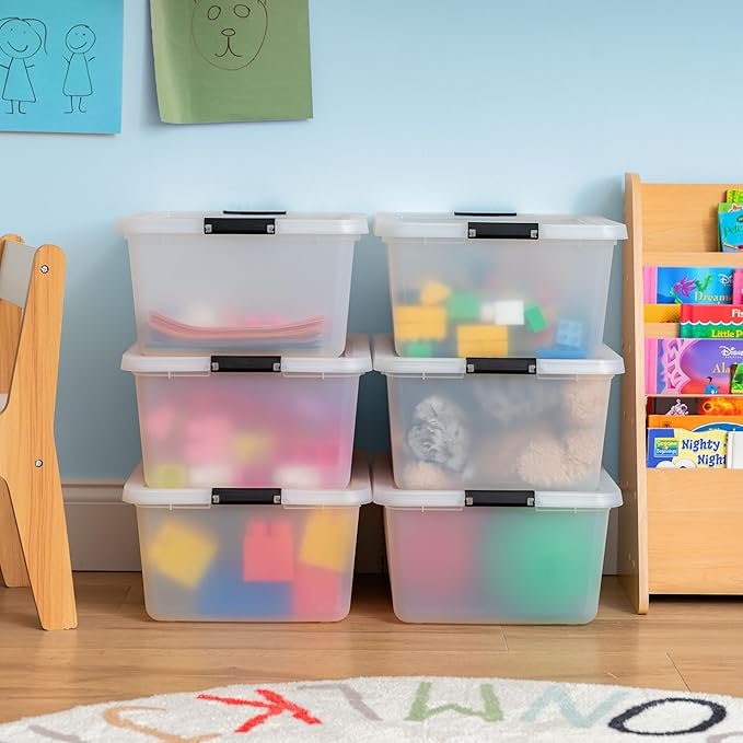 IRIS USA 6-Pack 18 Quart Clip Box with Latching Lid | Latching lid secures office and household supplies. Stackable, nestable design maximizes storage space