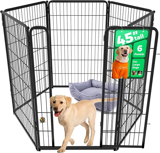 FXW Homeplus Indoor Dog Playpen, 45" H, 6 Panels, for Large Dogs | Stress-free play, Heavy-duty, Semi-open design, Easy setup, Threshold-free gate, Expandable, Patented
