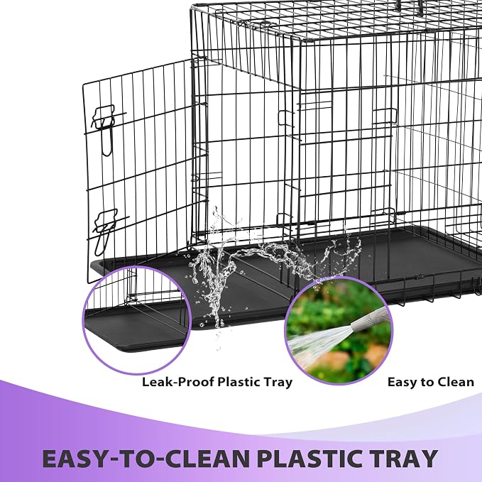 BestPet | Dog Crate | 30" | Black | Foldable Metal Kennel with Double Doors | Secure Slide-Bolt Latches, Leakproof Tray | Portable Dog Cage for Small Breeds | for Travel, Indoor & Outdoor Use