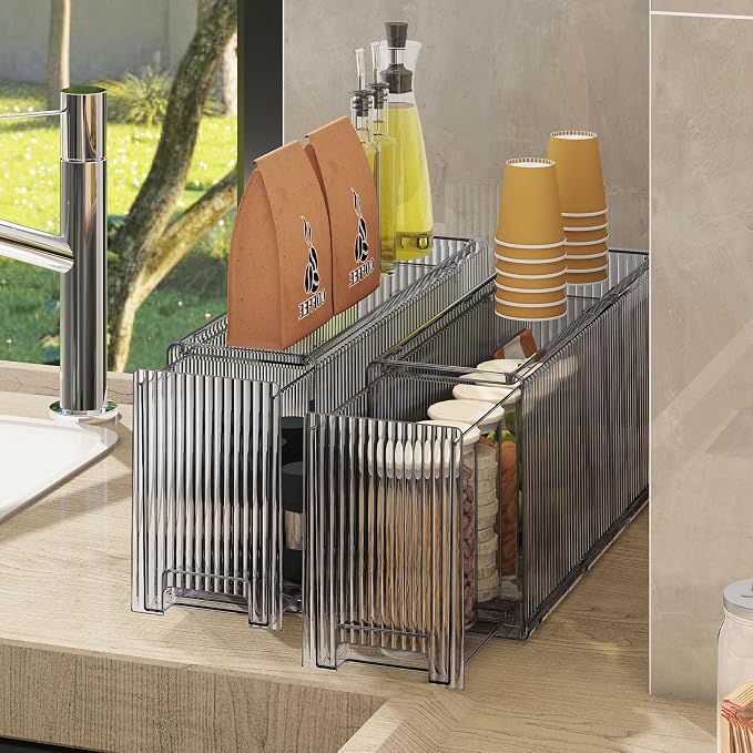 KHNR Slim Kitchen Spice Rack Organizer, 1 Tier Narrow Gap Storage Shelf with Wheels, Food Grade PET Seasoning Bottle Holder for Refrigerator Side or Cabinet Gap, Clear Grey