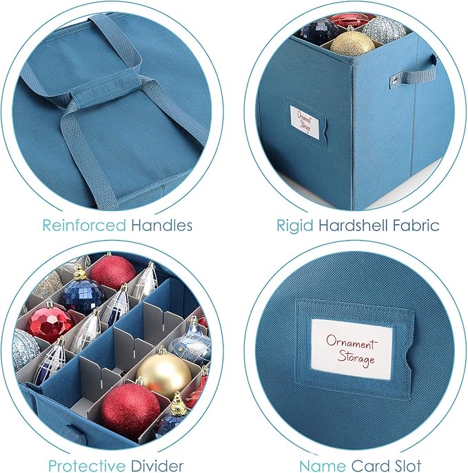 Hearth & Harbor Large Christmas Ornament Storage Box With Adjustable Dividers - Ornament Storage Container For 128 Holiday Ornaments or Decorations