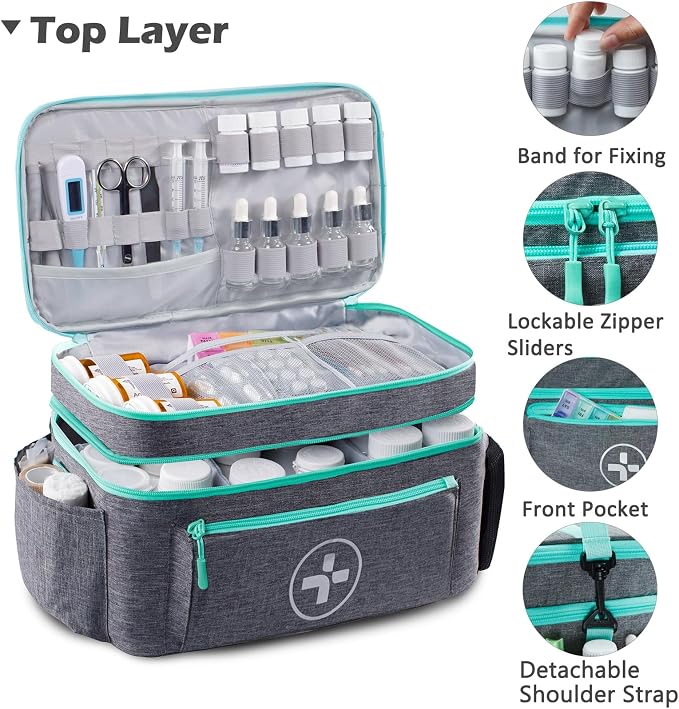 BAGSFY Travel Medicine Bag Organizer, Medical Bag Empty, Pill Bottle Organizer for Home, Large Medication Storage, Travel Carrying Case First Aid Kit Bags Empty, Emergency Kit.