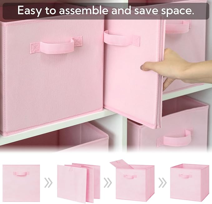 GRANNY SAYS Pink Cube Storage Bins, 13x13 Storage Cube Organizer, 8-Pack | Collapsible Storage Boxes with Sturdy Handles, Decorative Baskets for Shelves, Closet, Organizing Toys, Clothes, Blankets