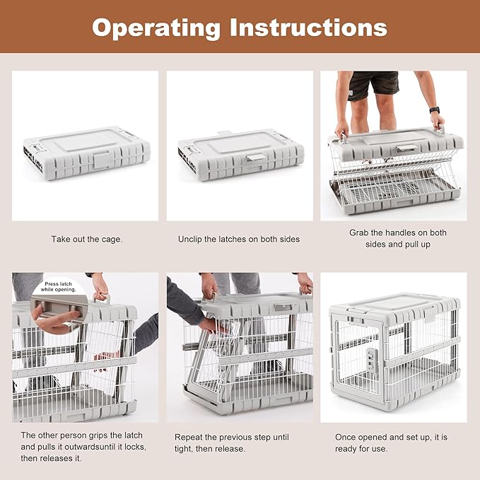 ZOMISIA Collapsible Dog Crate for Large Dogs - 36" L Heavy Duty Dog Kennel No Tools Required with 4 Sides Steel Foldable Cage for Dogs Indoor Furniture, Portable Carrier with 2 Smooth Wheels, Beige