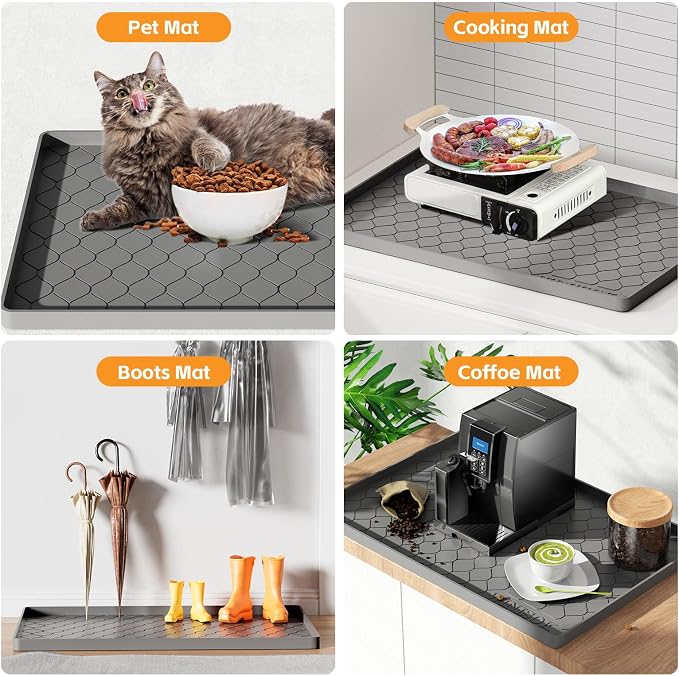 Winisok Waterproof Under Sink Mat 40" x 22", Silicone Mat, Beige | Raised Edge Traps Spills & Leaks, Shelf Liner, Cabinet Protector, for Kitchen, Bathroom, Boots, Pets, Home Essentials