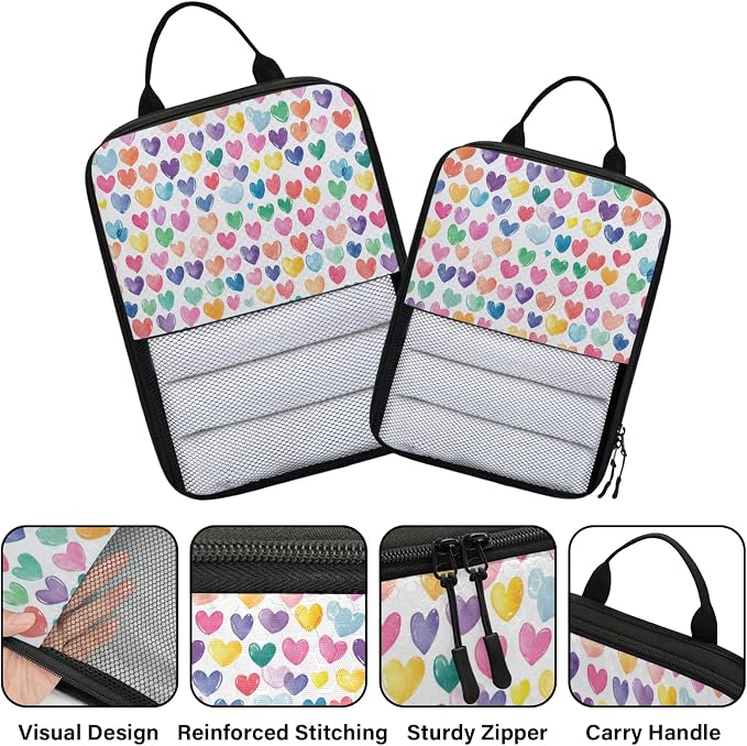 Love Hearts 6 Set Compression Packing Cubes Cute Hearts Expandable Packing Organizer for Travel Accessories Luggage Suitcase Bag
