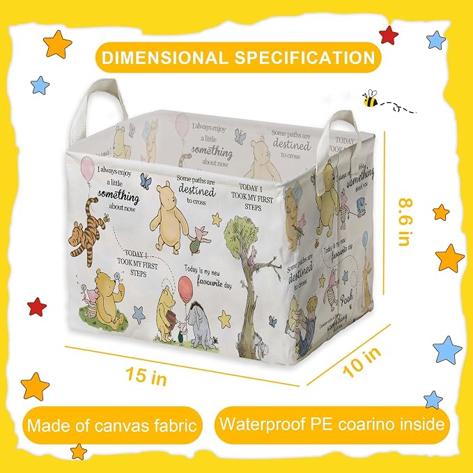 Winnie Storage Basket, The Pooh Nursery Baby Stuff, Winnie Nursery Storage Baske Storage Basket With A Waterproof PE Coating, Foldable Large Canvas Laundry Hamper Suitable For Bathroom and Bedroom