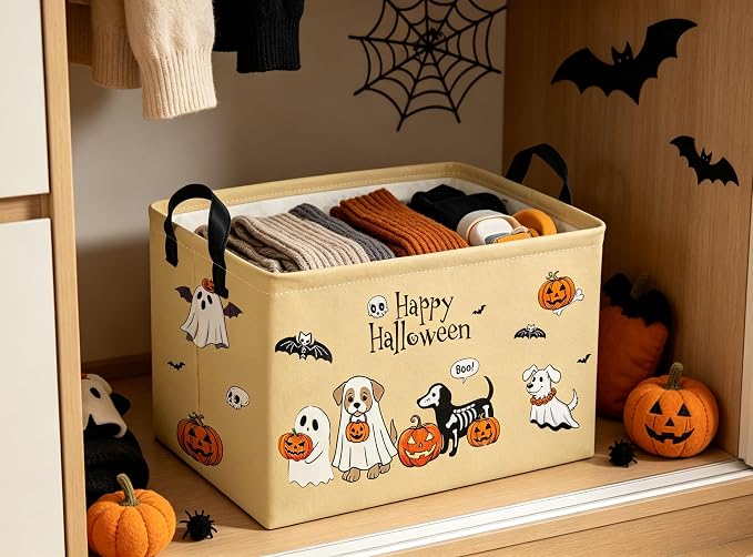 RectangleHalloween Baskets Dog Basket Cute Storage Bin for Room Decor Gift Basket(Dog Halloween)