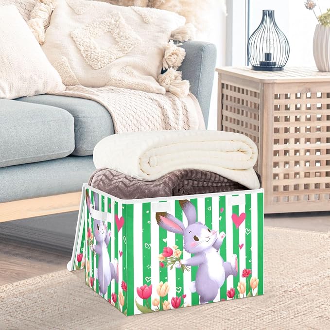 Spring Garden Fabric Storage Bins with Lid Closet Storage Basket 40L | Decorative Storage Boxes, 300D Oxford Cloth, Hollow Board Frame, Flip Top Velcro Lid, 16.5x12.6x11.8 inch, Collapsible Design