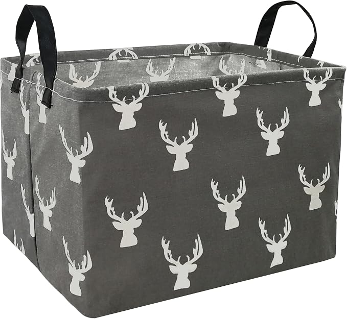 Kid Storage Basket Gift Shelf Basket Toy Storage Bin, Nursery Basket Organizer Box for Children Room Deco With Handles (Grey deer)