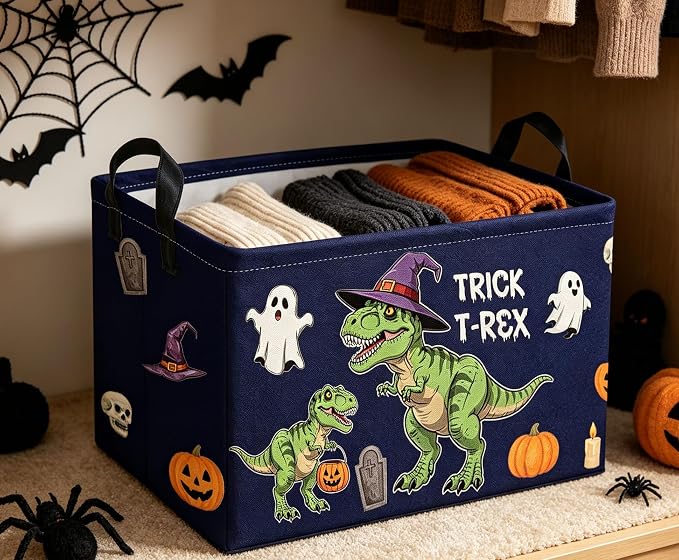 Rectangle Kids Baskets Halloween dinosaur Basket Cute Storage Bin Fish Box for Room Decor Gift Basket(Halloween dinosaur)