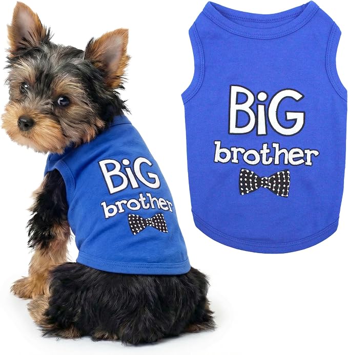 Parisian Pet Dog Shirt – 100% Cotton Shirts for Small Dogs – Blue Sleeveless Puppy Clothes – Lightweight and Breathable Dog Apparel – Boy Big Brother Dogs Clothes - Stretchy Pet T Shirts