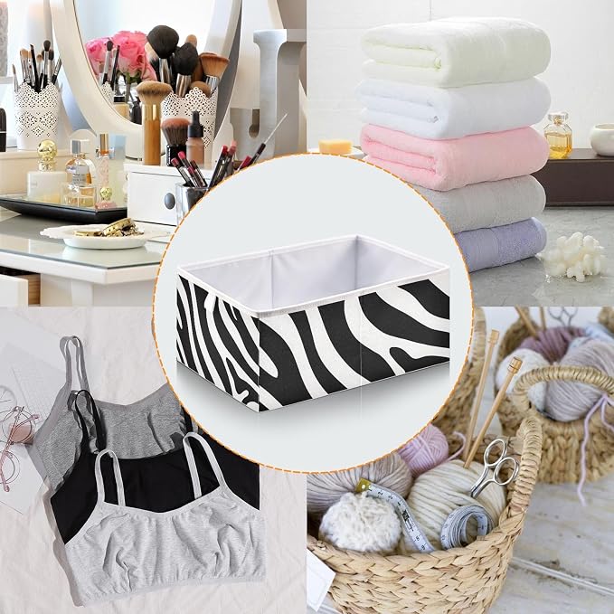 Black and White Zebra Print Cube Storage Bins Collapsible Fabric Storage Baskets Large Clothes Organizer Box for Bedroom Living Room Study Room 11×11×11 In