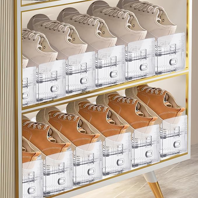 FENRUNXU Shoe Slots Organizer for Closet,24 Pack Shoe Stacker Shoe Rack Organizer for Closet Space Saver Storage Shoe Holder Organization(Transparent)