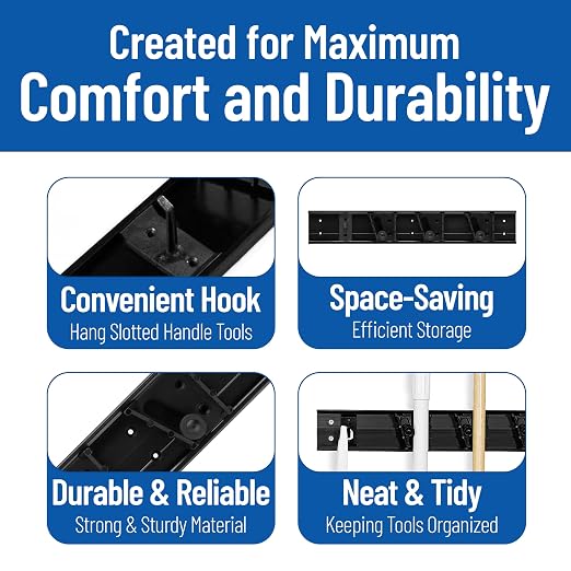 Carlisle FoodService Products 4073100 Roll 'N Grip Mop, Broom and Tool Holder / Storage System, 3 Positions + 1 Hook