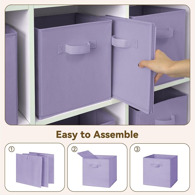 GRANNY SAYS 11 Inch Cube Storage Bins, Lavender Purple, 6-Pack | Collapsible Cube Organizers with Thickened Base Plate, Sturdy Handles, Decorative Baskets for Shelves, Closet