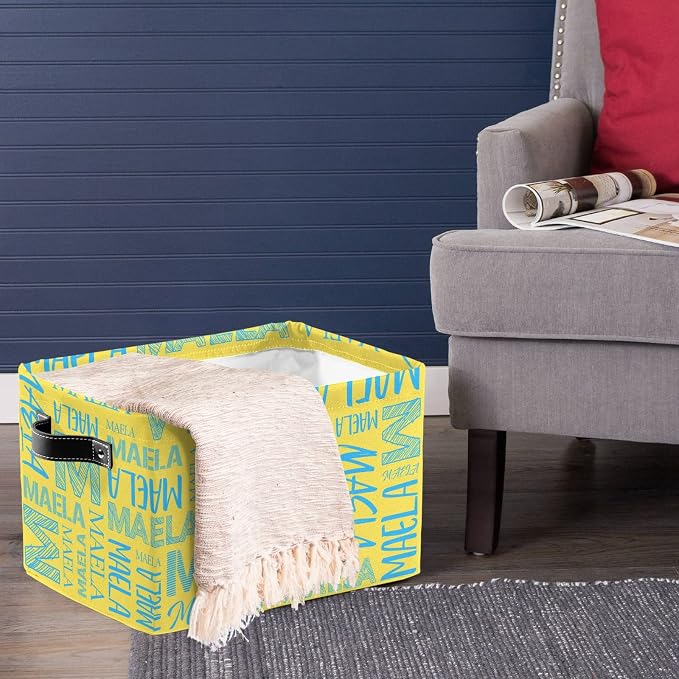 Foldable Personalized Storage Box for Boys Girls with Name Waterproof Kids Custom Storage Bin Baskets Cube Boxes Organizer with Handles for Organizing Shelf Closet, 1 Pack
