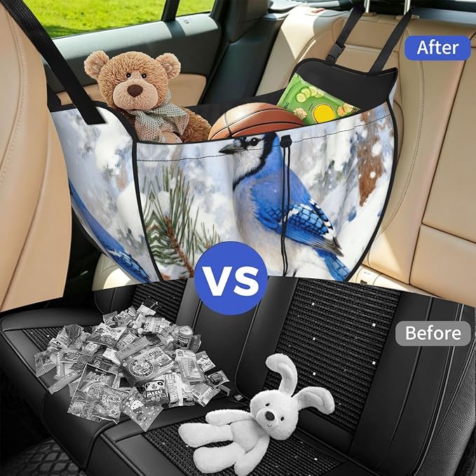 Blue Jay Car Seat Organizer-Backseat Storage Bag for Travel | Waterproof Durable. Holds Snacks Gear Essentials. Fits Most Cars.