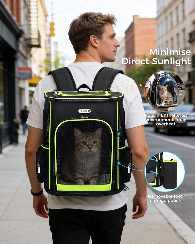 BAGLHER Expandable Cat Carrier Backpacks, Retractable Pet Carrier Backpack for Small Dogs & Cats with Breathable Mesh, Travel Bag Up to 18 Lbs for Hiking Camping Outdoor - Black