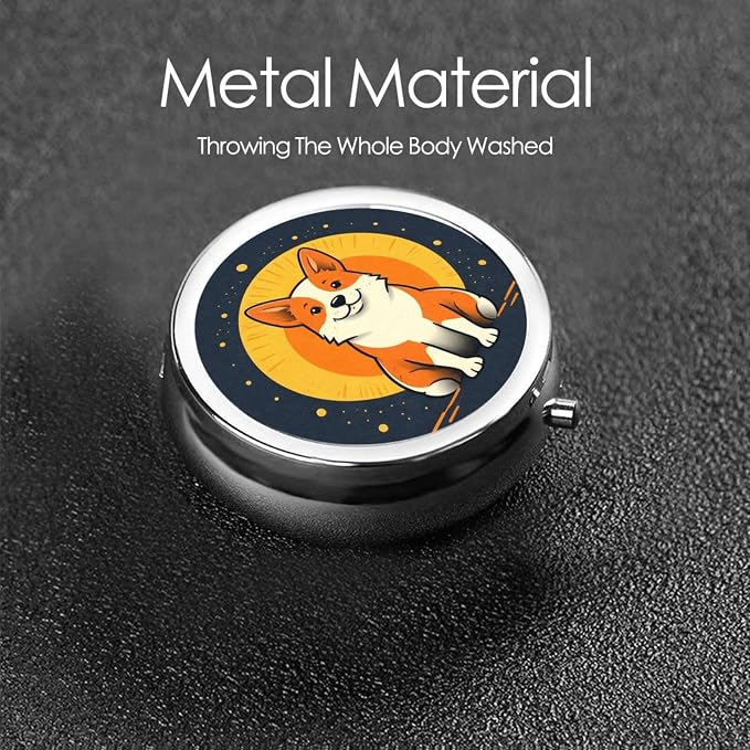 Playful Corgi Portable Pill Organizer | 3 Compartment, With Mirror, For Men Women, For Daily Supplements, Vitamins, Fish Oil, Jewelry, Candy, Travel