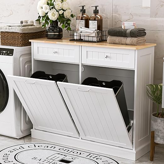 Spurgehom Double Tilt Out Trash Can Cabinet 2 X 13 Gallon with Storage