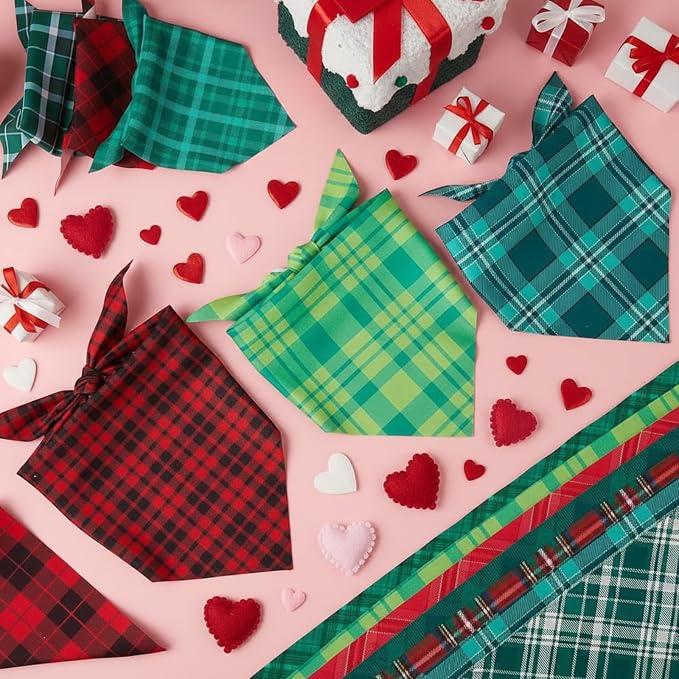 Abbylike 50 Pcs Christmas Plaid Dog Bandanas Bulk Red and Green Gingham Bandanas for Dogs Triangle Kerchief Bib Scarf for Pet Xmas Party Costume Photo Props Accessories, 25 Styles(19.7 x 13.8 x 13.8)