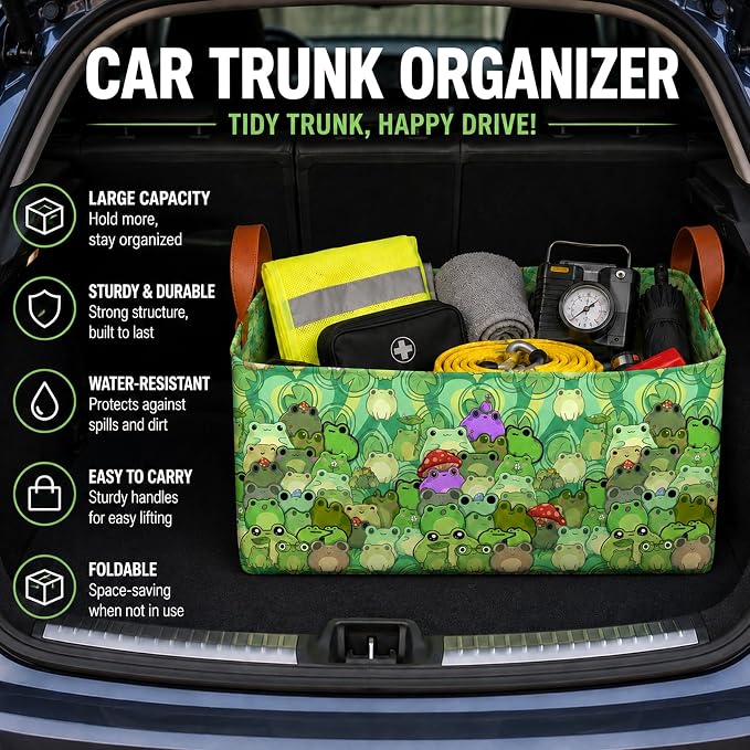 Daisy Car Trunk Organizer 20L Collapsible Auto Storage Basket with Handles | Waterproof Soft Storage Chest,Shopping Grocery Bags Rectangle Fabric Bins Storage Box for Car SUV,Daisy Gifts for Women