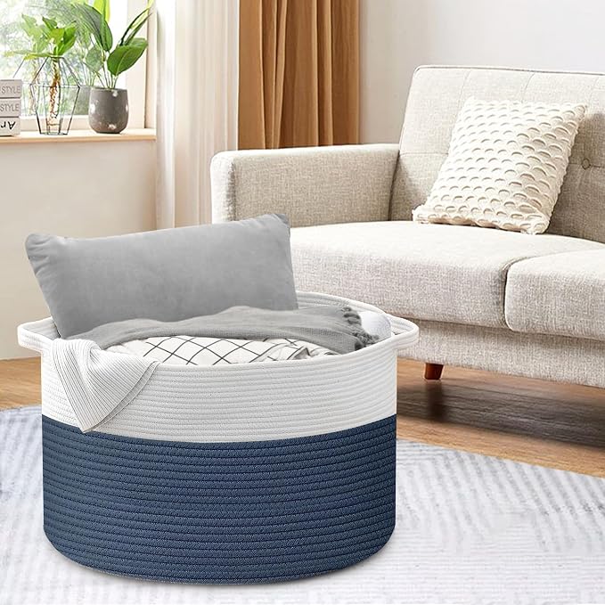 MEGASKET Extra Large Rope Basket, XXXL Woven Wicker Storage Basket, Kids Room Toy Storage Organizer and Storage, Dog Toy Stuffed Animal Basket Bins, Kids Room Playroom Organization(22" x 22" x 14")
