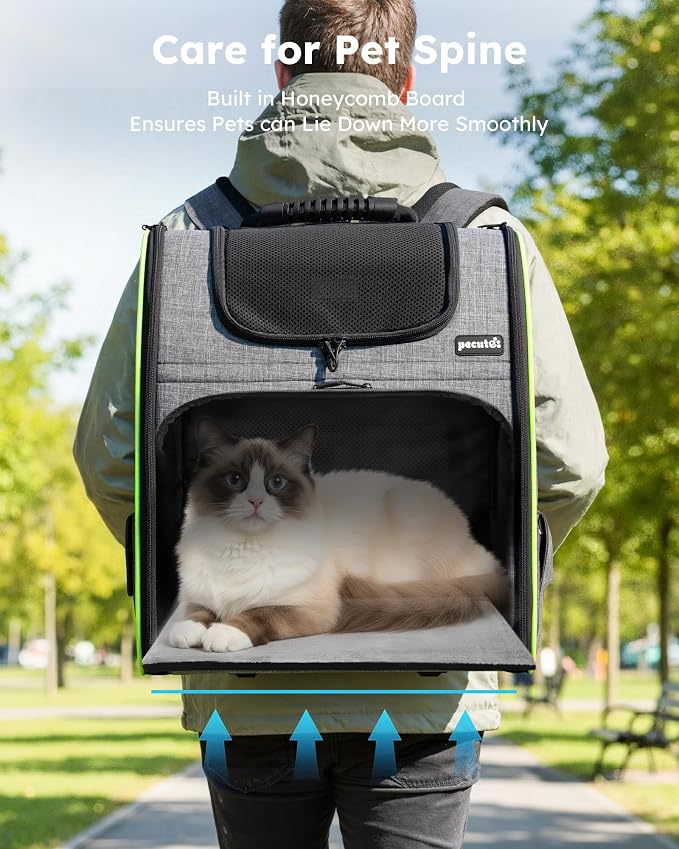 pecute Cat Backpack Expandable, Cat Carrier Backpack Breathable, Large | Durable Oxford Cloth, Lockable Zipper,Use for Pet Under 15 lbs to Travel