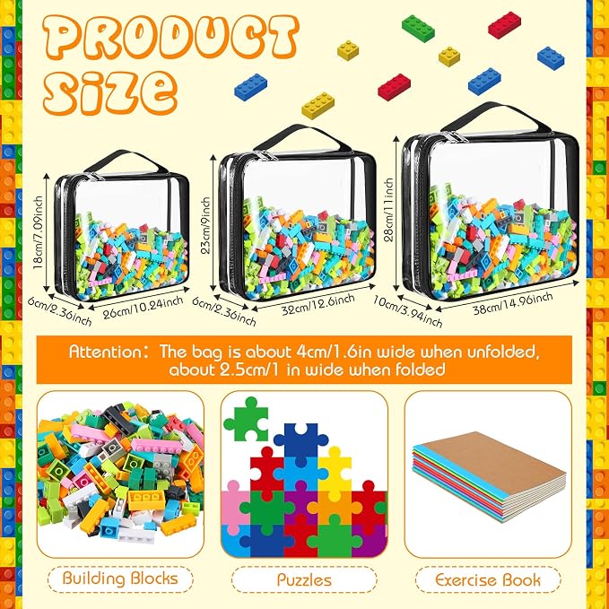 Sanwuta 6 Packs Toy Storage Bags with Zipper, X-Large, Large, Small, Black | Clear Waterproof Games Storage， Large Portable PVC Container， Reusable Organizer for Board Games, Building Blocks, Puzzles