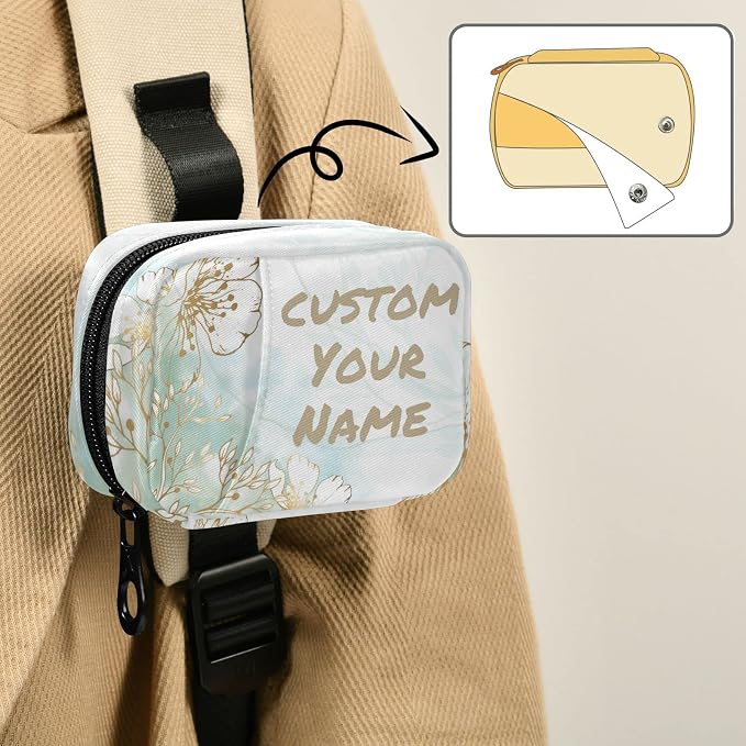 Custom Pill Box 7 Day Pill Case Bag Golden Flowers Personalized Name Travel Pill Organizer Bag with Zipper Portable Weekly Case Compact Size for Vitamin Supplement Holder