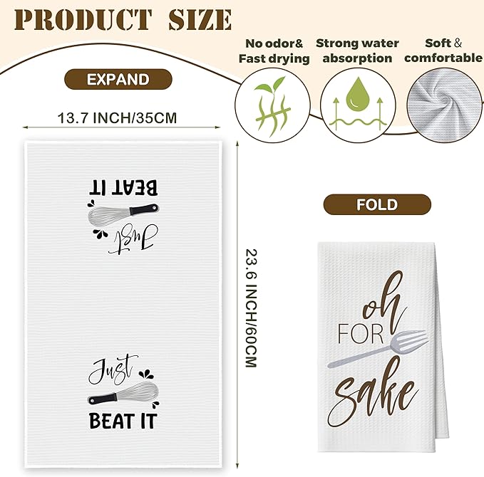Kitchen Towels Set of 2, Egg Beater Fork Dish Towel for Kitchen, Decorative Hand Towels for Bathroom, Fast Drying Tea Towel with Funny Sayings, Housewarming Xmas Gifts for Women Mom -B19