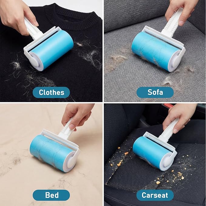Reusable Sticky Lint Roller 2 Pack with Cover, Washable Portable Pet Hair Remover for Clothes, Travel, 1 Large and 1 Mini Size for Furniture, Car, Purse