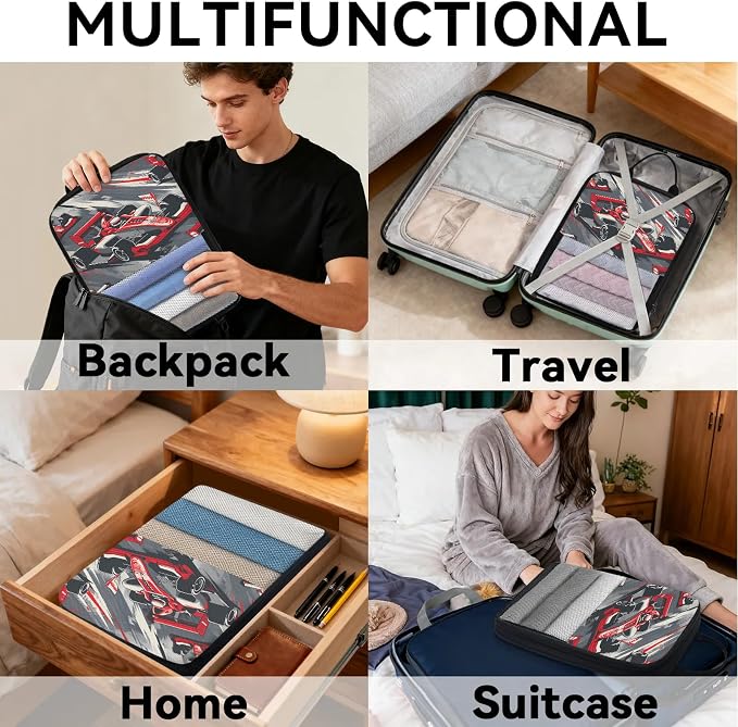 Racing Car Compression Packing Cubes Race Car 6 Set Travel Packing Cubes for Suitcases Lightweight Expandable Organizers