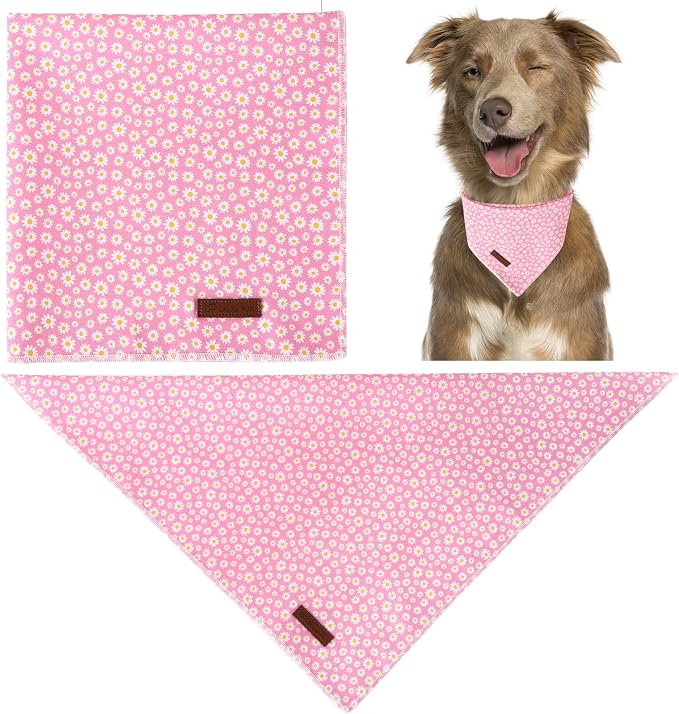 Summer Dog Bandana, Hawaii Bandana for Medium Large Dog, Cute Pink Puppy Bandana, Cotton Adorable Pet Triangle Bid Scarf Kerchief for Girl Boy Dogs