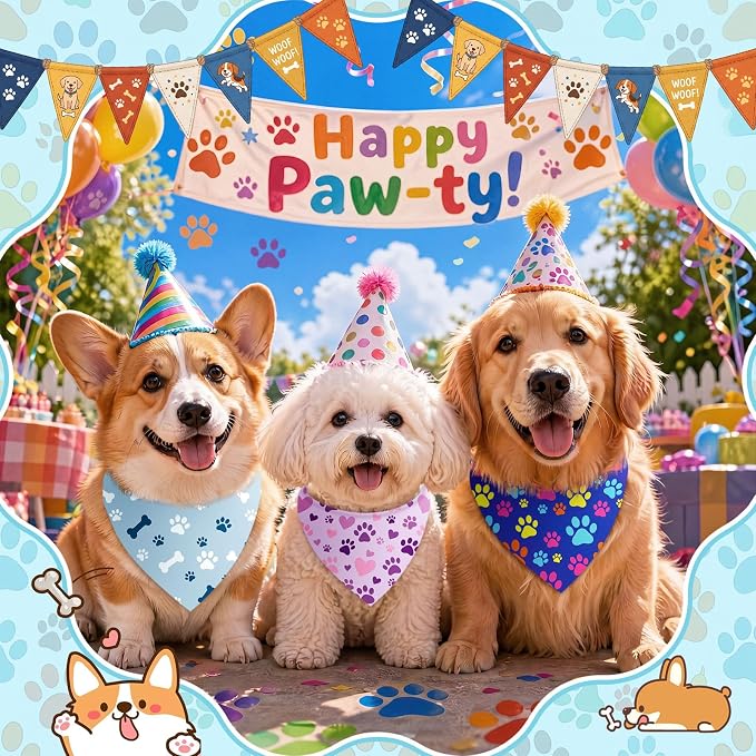50 Pcs National Dog Day Dog Bandanas Bulk Pastel Paw Prints Pattern | Triangle Kerchief Bibs Scarf Set for Pets Birthday Party Costume Photo Props Accessories, 25 Styles, 19.7 x 13.8 x 13.8 Inch