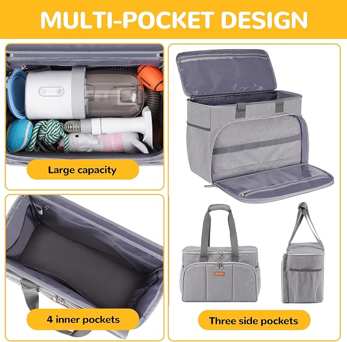 Dog Cat Grooming Bag for Vacuum,Scissors,Dog Grooming Kit Supplies | Portable Pet Grooming Supplies Organizer Tote Bag for Dogs Cats Grooming Kit Trimmer Tool Accessories Grey(Bag Only)