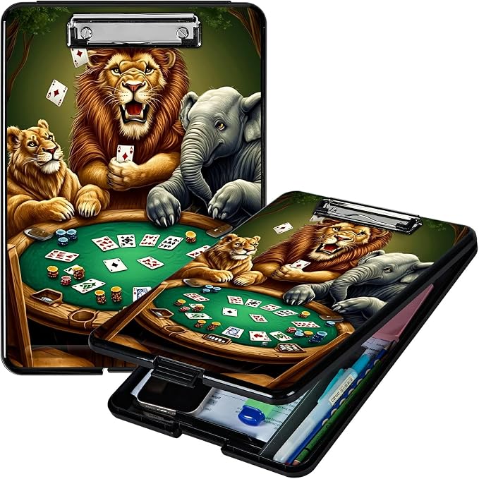 Elephant Lion A4 Clipboard with Storage Pen Holder, Clipboards Organizer Nursing Clipboard Foldable File Folder Plastic Clipboard Folio Clip Board for Office Students Classroom Doctor