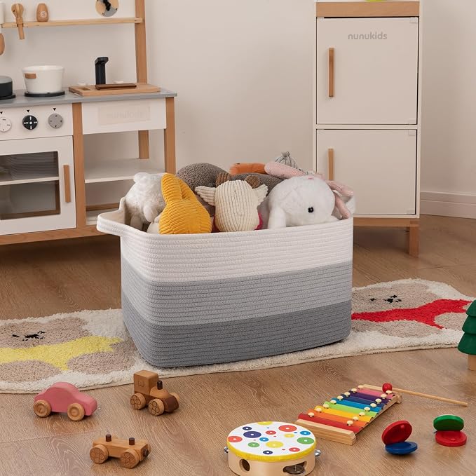 OIAHOMY Woven Blanket Basket Laundry Basket Dog Toy Basket Gradient Grey | Large Storage Basket,Baby Basket,Toy Storage,Woven Rope Basket for Blankets,Blanket Storage for Living Room