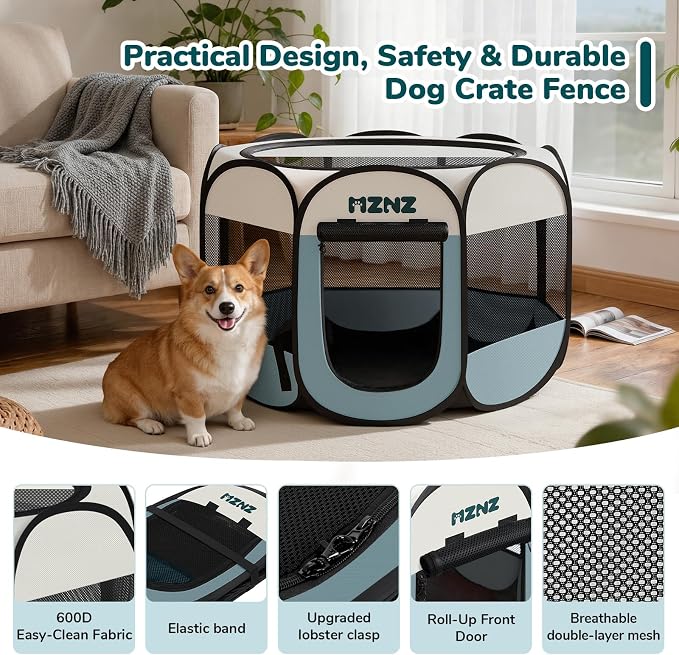 Dog Cat Playpen, Portable Puppy Pet Crate Indoors for Small/Medium Dogs Cats Rabbits, Foldable Dog Cage Enclosure for Outdoor, Pop Up Dogs Tent Kennel with Carrying Case, Grey