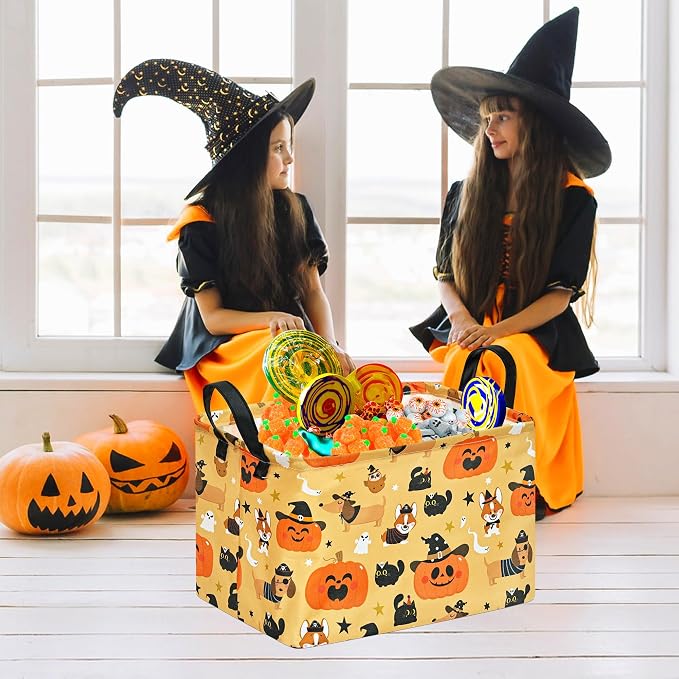 Halloween Pumpkin Ghost Storage Basket, Black Cat Spider Gift Toy Organizer