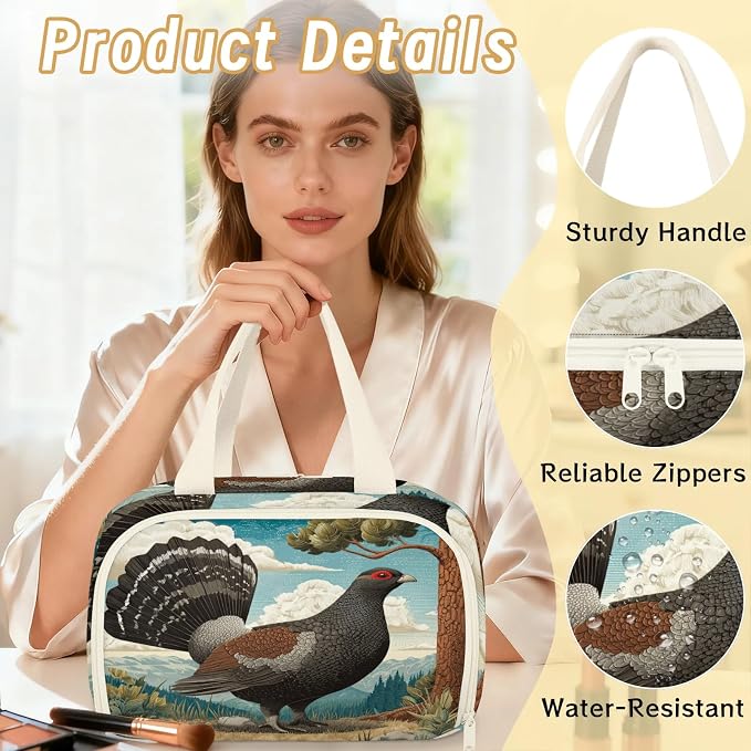Wood Grouse Travel Toiletry Bag for Women | Serene Forest Lightweight Waterproof Makeup Cosmetic Bag Large Tote Organizer for Traveling, Toiletries, Accessories