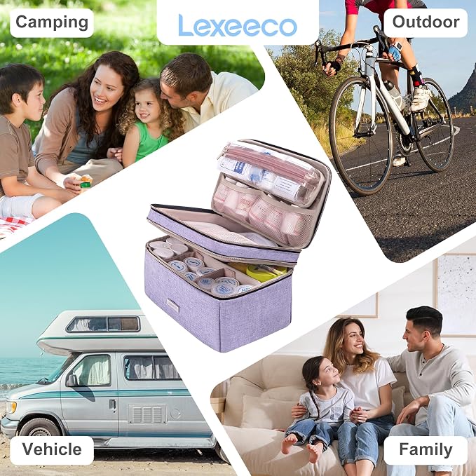 Lexeeco Travel Medicine Pill Bottle Organizer Bag with Portable Small Pouch | Medication Case with Lockable Zipper for Pill,Vitamin,Medicine Storage Box for College Dorm Student,Home,First Aid Bag Empty