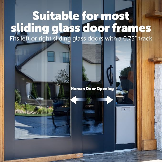 PetSafe Sliding Glass Pet Door, 1 Piece, Large Dogs to 100 lbs, Black | Adjustable Height 75 7/8 to 80 11/16 Inches, No-Cut DIY Install into Existing Track, Magnetic Flap, Durable Aluminum Frame