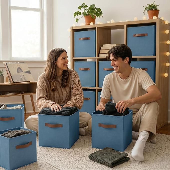 GRANNY SAYS 11 Inch Storage Cube Organizers, Light Blue, 6-Pack | Collapsible, Cube Storage Bins with Thickened Base Plate, Sturdy Handles, Decorative Baskets for Shelves, Closet