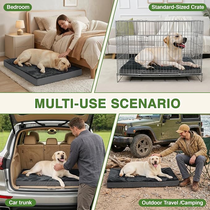Waterproof XXL Dog Bed, Outdoor Washable Orthopedic Large Crate Pad 48" | Jumbo Pet Bed Foam, Reversible Faux Leather & Flannel, Durable Removable Cover, Anti-Slip Kennel Pad 47"x29" Dark Gray