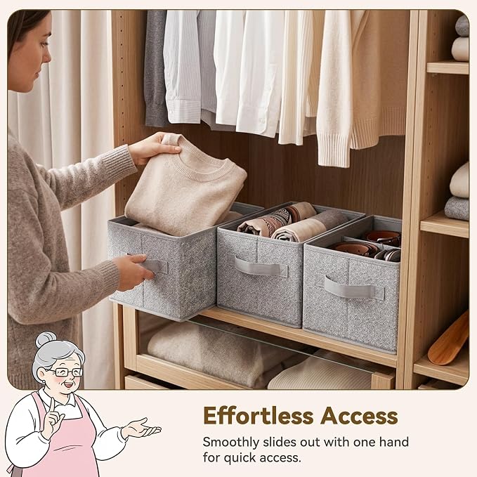 GRANNY SAYS Closet Storage Bins with Handles, Gray, Small, 3-Pack | Small Closet Storage Bins for Shelves, Collapsible Storage Boxes, Decorative Organizers for Closet Shelf