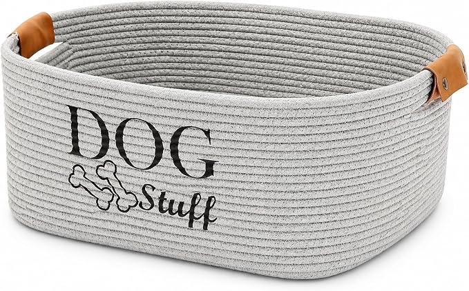 Square Dog toy basket storage Cotton Rope Storage Basket Pet/Pet Toy And Accessory Storage Bin Doy Toy Box-Gray
